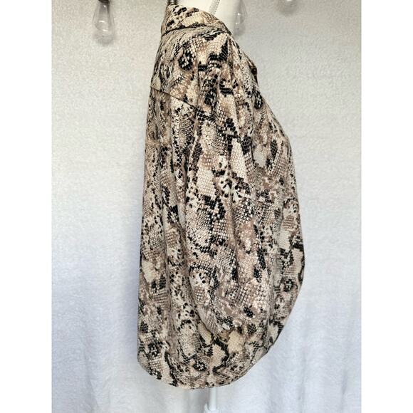 Sanctuary Snake Print Button Up Front Tie Cropped Front Collared Blouse Large - Picture 6 of 9